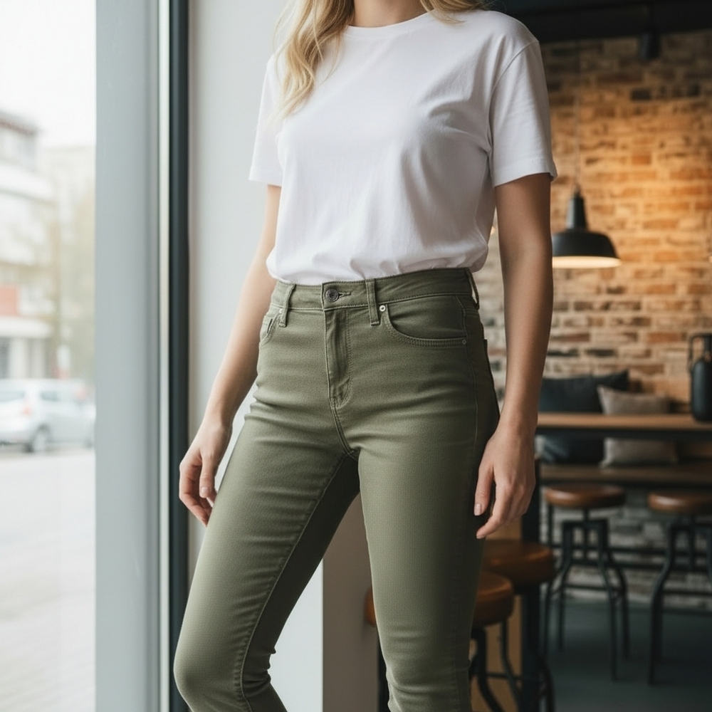 H&M Khaki Green Skinny Ankle Jeans - Regular Waist - Size 28 - Picture 2 of 16